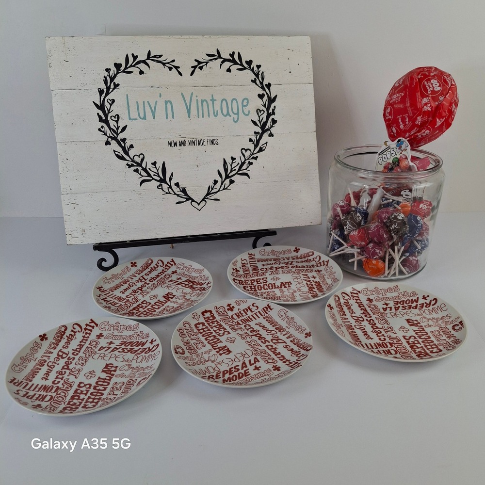 Vintage 1976 Seymour Mann Crepe Typography Plates Set of‎ 5 Red White Japan